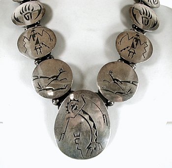 Authentic Vintage Native American sterling silver squash Blossom Style sterling silver overlay necklace 25 inch by Navajo Willie Yazzie