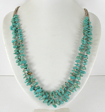  vintage sterling silver and turquoise Nugget two strand necklace 28 inch - front view