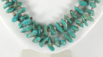  vintage sterling silver and turquoise Nugget two strand necklace 28 inch - sterling silver clasp