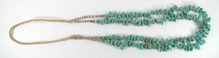  vintage sterling silver and turquoise Nugget two strand necklace 28 inch - full length