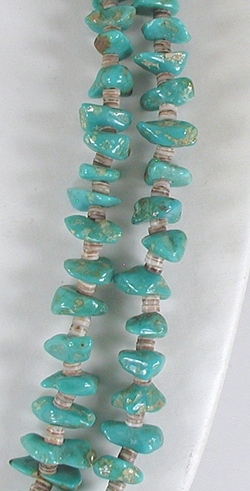  vintage sterling silver and turquoise Nugget two strand necklace 28 inch