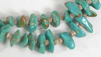  vintage sterling silver and turquoise Nugget two strand necklace 28 inch - sterling silver clasp