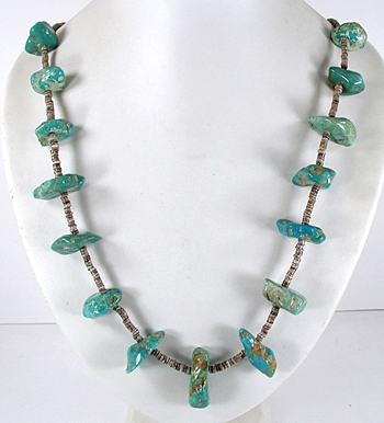 Details about   Vintage Handmade Heishi with Turquoise Nuggets Necklace 