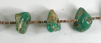 vintage green turquoise nugget and olive shell heishi necklace - sterling silver clasp