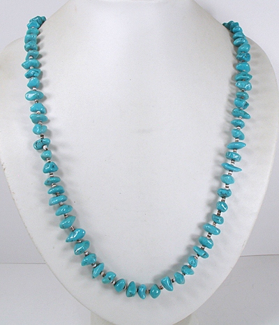 vintage turquoise nugget and olive shell heishi necklace - front view