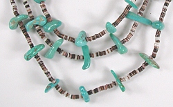 vintage  NOS 3-strand green turquoise nugget and olive shell heishi necklace 32 inch 