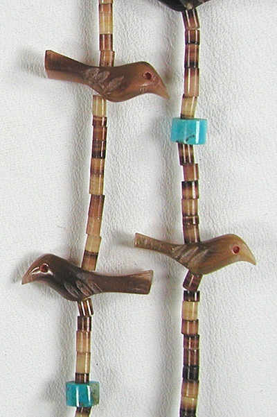 vintage NOS 2-strand bird necklace with turquoise and shell heishi adjustable 26 to 32 inches