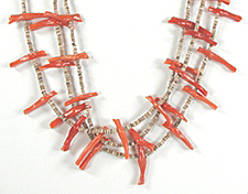 vintage NOS three strand coral bird necklace with olive shell heishi 28 inches