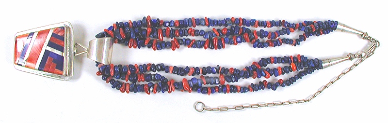 Kewa 3-Strand Lapis and Orange Spiny Oyster Necklace adjustable by Nestoria Coriz