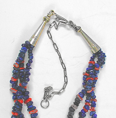 Kewa 3-Strand Lapis and Orange Spiny Oyster Necklace adjustable by Nestoria Coriz