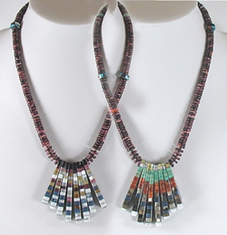 Authentic Native American Double Sided Mosaic Inlay Tab Necklace by Charlene Reano, San Felipe