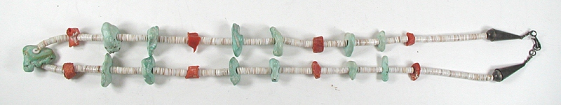 Vintage Seafoam Turquoise and Coral necklace 31 1/2 inch