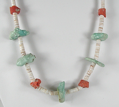 Vintage Seafoam Turquoise and Coral necklace 31 1/2 inch