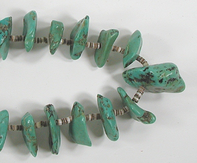 Vintage turquoise necklace with olive shell heishi 30 inches