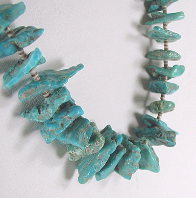 vintage NOS turquoise Nugget Necklace 29 inches with olive shell heishi