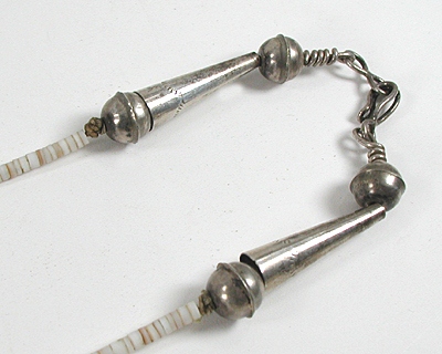 vintage turquoise nugget and orange spiny oyster  necklace 27 1/2 inches long with white clam shell heishi