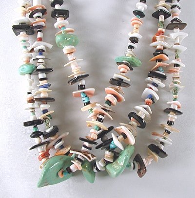 colorful three strand pen shell chiclet necklace 26 inches long