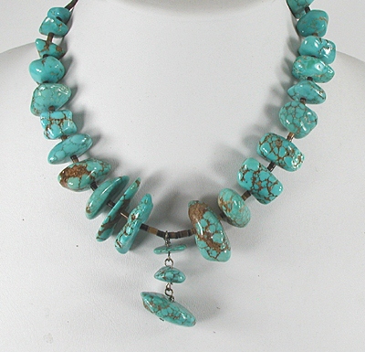 Vintage Turquoise and Sterling Silver Nugget Choker Necklace N622
