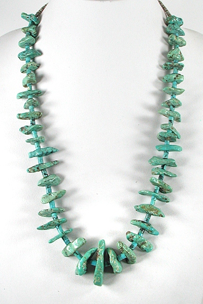 vintage turquoise slab and heishi necklace 27 inches long 