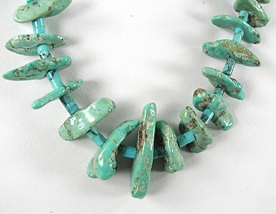 vintage turquoise slab and heishi necklace 27 inches long 