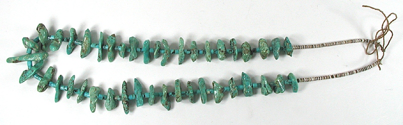 vintage turquoise slab and heishi necklace 27 inches long 