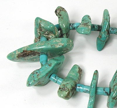 vintage turquoise slab and heishi necklace 27 inches long 