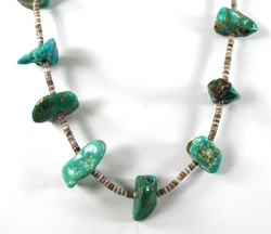 Vintage turquoise necklace with olive ahell heishi 30 inches