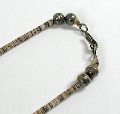 vintage turquoise nugget and olive shell heishi necklace 30 1/2 inches long
 