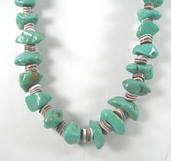 Vintage sterling silver turquoise nugget and olive shell heishi necklace
