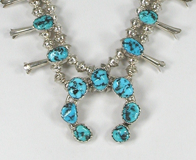 sterling silver and turquoise squash blossom necklace excellent condition 21 1/2 inches long
