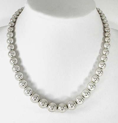 sterling silver smooth graduated  bead necklace 18 inches long