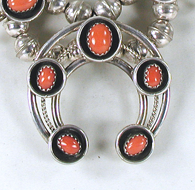 Details about   Navajo Sterling Silver Coral Squash Blossom Necklace Set Phil & Lenore Garcia 