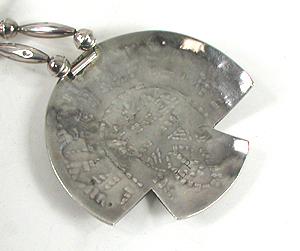 Authentic Native American sterling silver overlay kachina on bead necklace by Hopi artisan Larry Polivema