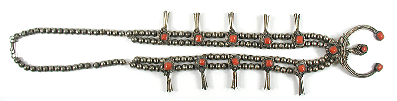 sterling silver and Coral squash blossom necklace 24 inch