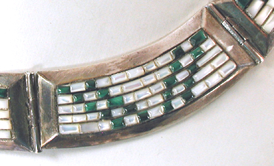 vintage sterling silver, mother of pearl and malachite collar 