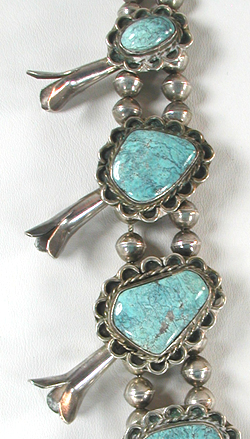 sterling silver and Turquoise Squash Blossom necklace 27 inch  