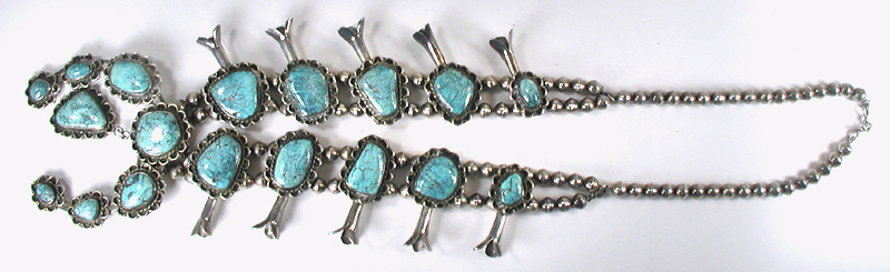 sterling silver and Turquoise Squash Blossom necklace 27 inch  