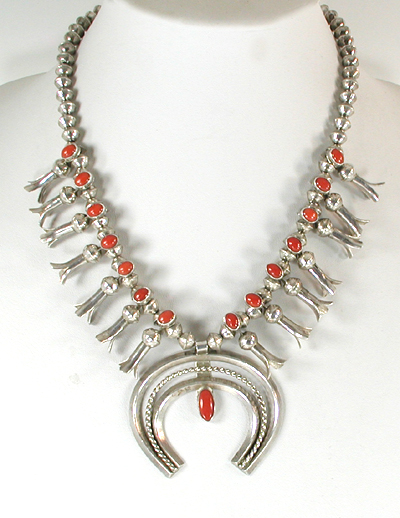sterling silver and Carnelian Mini Squash Blossom necklace 18 1/2 inch  
