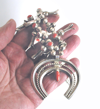 sterling silver and Carnelian Mini Squash Blossom necklace 18 1/2 inch  