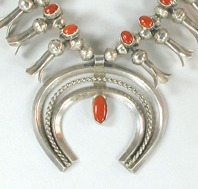 sterling silver and Carnelian Mini Squash Blossom necklace 18 1/2 inch  