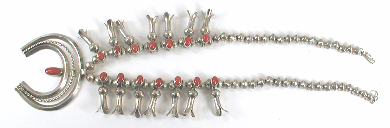 sterling silver and Carnelian Mini Squash Blossom necklace 18 1/2 inch  