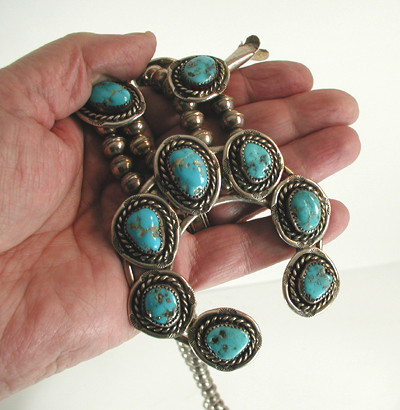 vintage sterling silver and Turquoise Squash Blossom necklace 22 1/2 inch