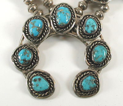 vintage sterling silver and Turquoise Squash Blossom necklace 22 1/2 inch