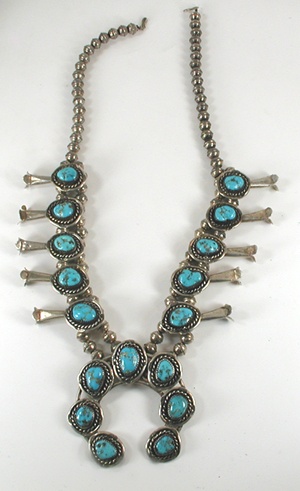 vintage sterling silver and Turquoise Squash Blossom necklace 22 1/2 inch