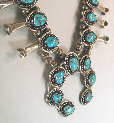 vintage sterling silver and Turquoise Squash Blossom necklace 22 1/2 inch