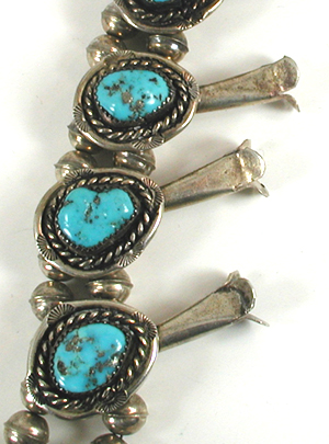 vintage sterling silver and Turquoise Squash Blossom necklace 22 1/2 inch