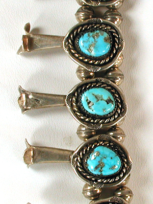 vintage sterling silver and Turquoise Squash Blossom necklace 22 1/2 inch