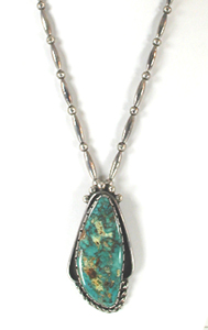 sterling silver and Turquoise Pendant on Melon Bead Necklace