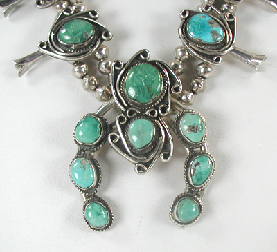 vintage sterling silver and Turquoise Squash Blossom necklace 29 inch