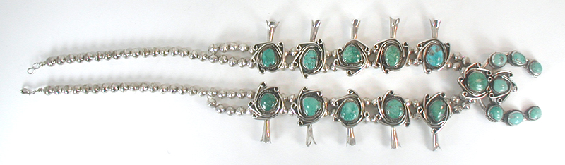 vintage sterling silver and Turquoise Squash Blossom necklace 29 inch